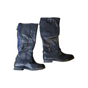 Madden Girl Knee Boots Allstaar Women's 7-M Black Pari Full-Zip & Buckles New